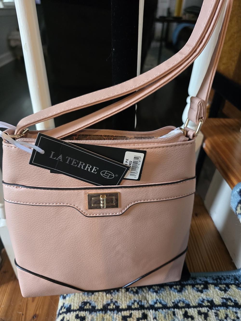 La Terre Blush Pink Crossbody Bag with Turn-Lock Detail